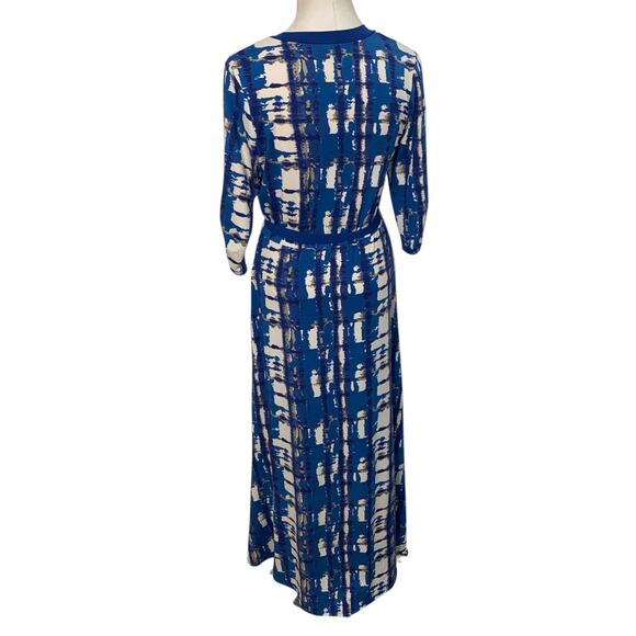 BLACK Saks Fifth Avenue Blue Tie Dye Print Surplice Faux Wrap Maxi Dress Size M - Picture 4 of 9